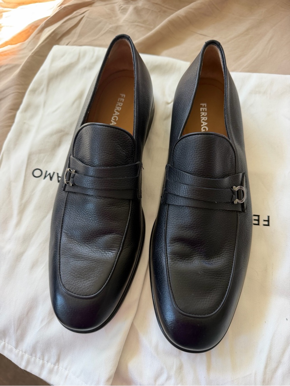 Salvatore Ferragamo Black Pebbled Leather Bit Loafers